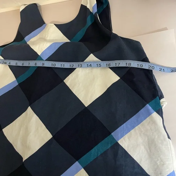 Ann Taylor Linen Blend LG Tank Top Plaid Boxy Coastal Lightweight Careerwear - Picture 15 of 16